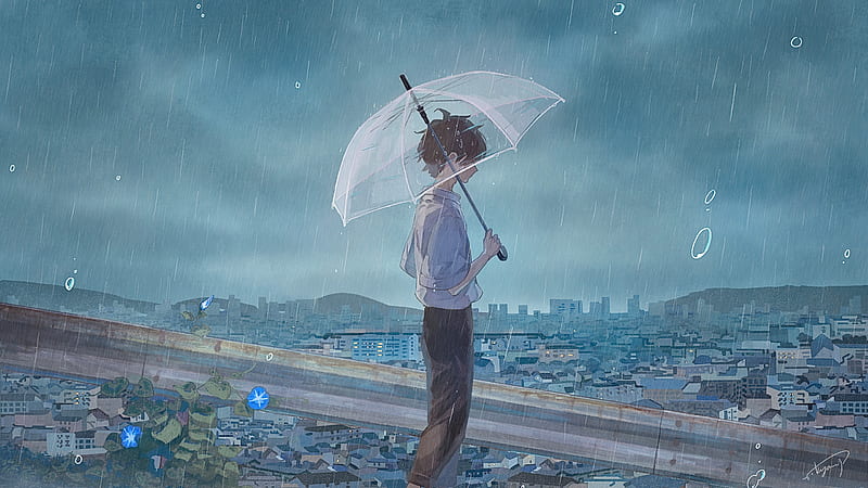 Anime, Boy, Rain, Umbrella, Hd Wallpaper | Peakpx