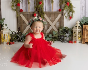 Red Baby Dressbaby Girl Christmas Dressred Cake Smash - Etsy Finland