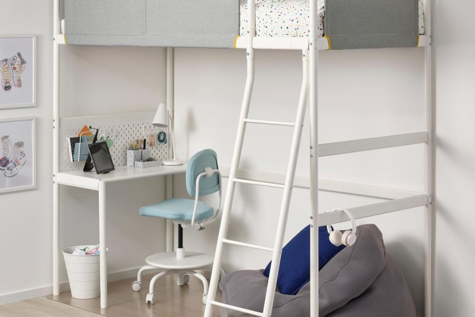 Vitval Loft Bed Frame With Desk Top, White/Light Gray, Twin - Ikea